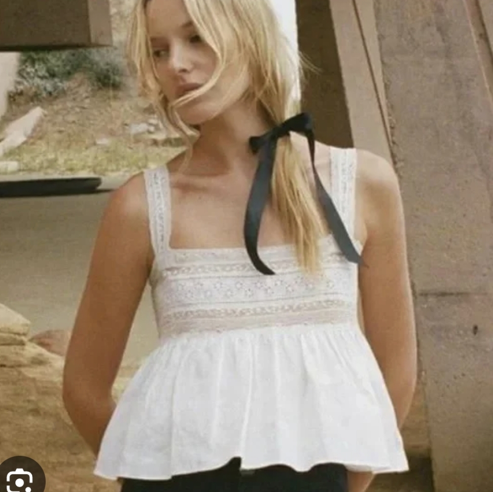 Doen ramie White Lace Trim Tank Top